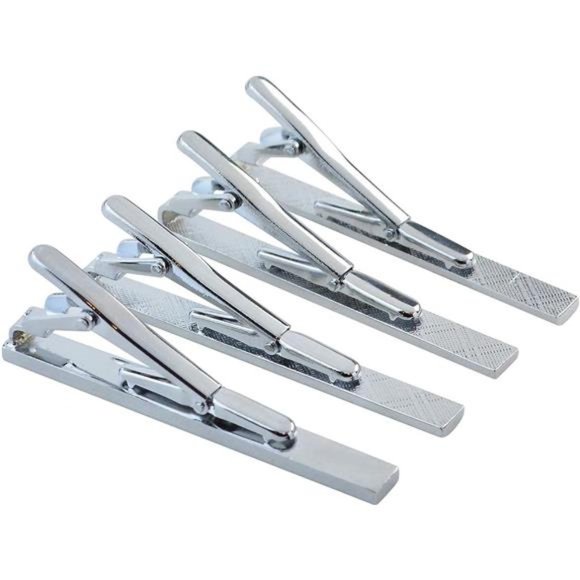 4pcs Tie Bar Clip, Tie Tack Pins Tie Clips for Men Silver Necktie Bar Pinch Clip - Picture 4 of 7